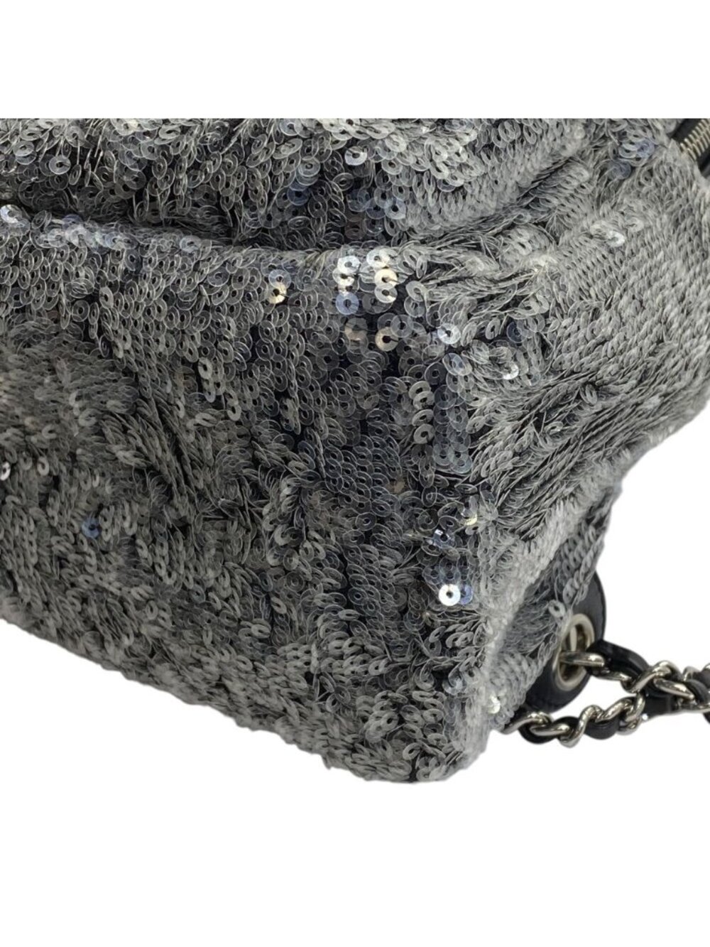 Chanel Sequin Waterfall Backpack CC Logo Gray Black Silver Lightweight Practical - Picture 4 of 10